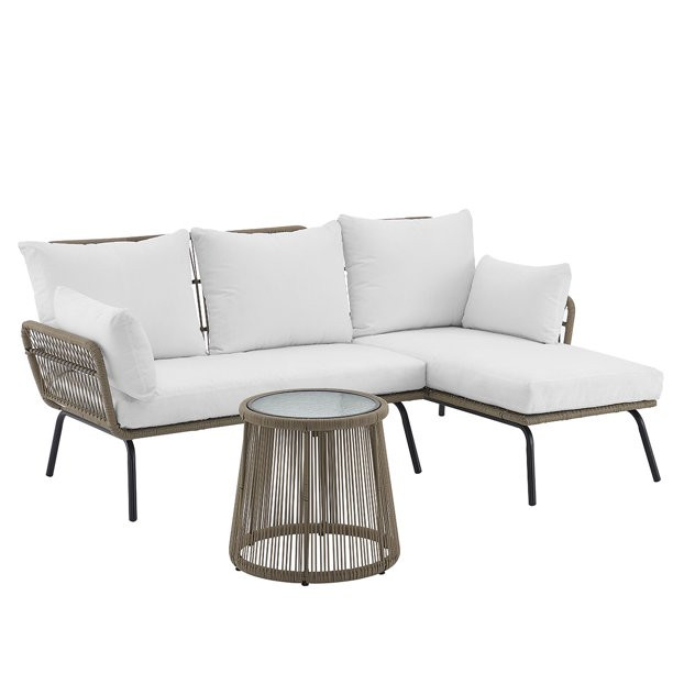 Barton 3 Pieces Patio Sectional Set Wicker Sectional Sofa PE Rattan Conversation Set (Cream) - Wa... | Walmart (US)