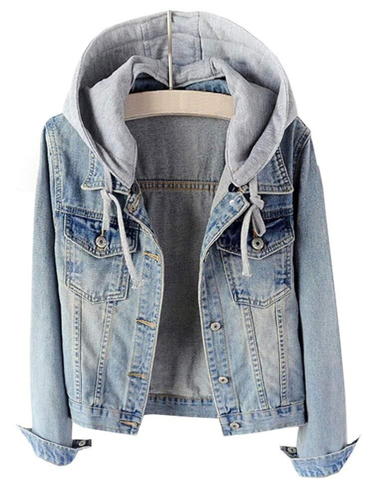 LifeShe Women's Casual Detachable Hoodie Denim Jacket | Amazon (US)