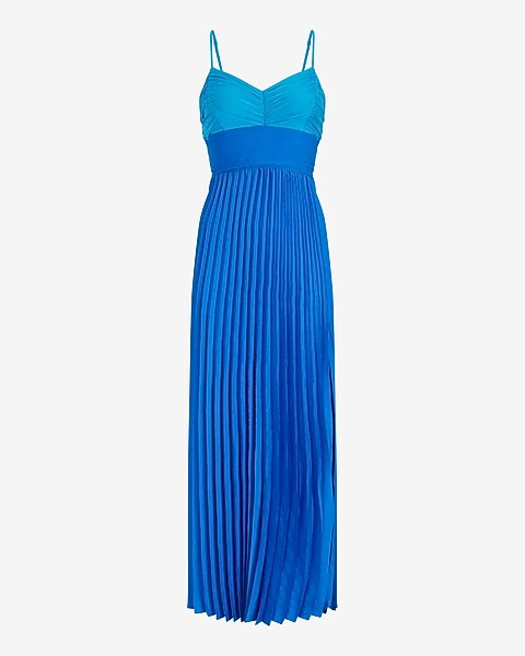 Pleated Color Block Side Cutout Maxi Dress | Express