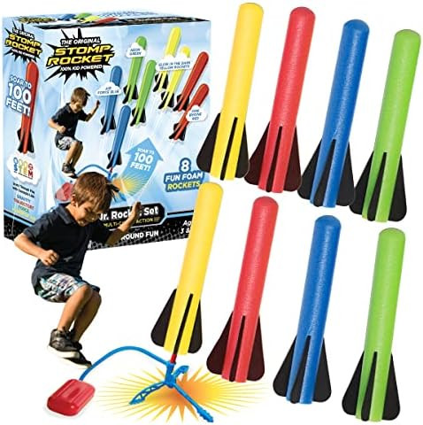 Stomp Rocket Original Jr. Rockets Launcher for Kids - Soars 100 Ft - 8 Multi Color Foam Rockets a... | Amazon (US)