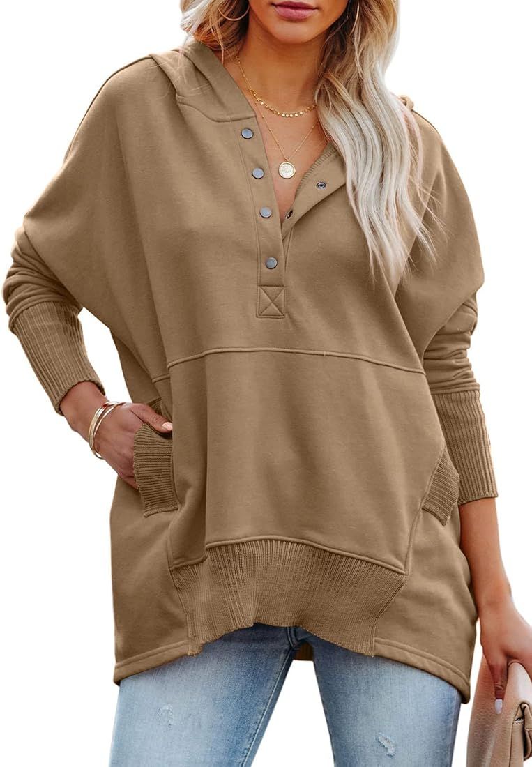 PRETTYGARDEN Women's Casual Long Sleeve Zipper Sweatshirt Drawstring Loose Quarter Zip Pullover Tops | Amazon (US)