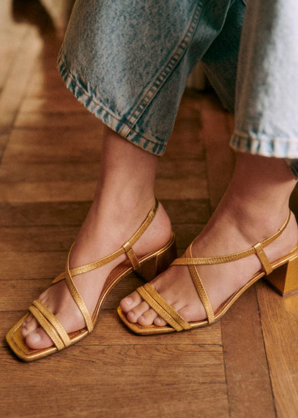 Pernille Sandals - vintage gold metallic - Smooth metallic-effect sheepskin leather - Sézane | Sézane - CA