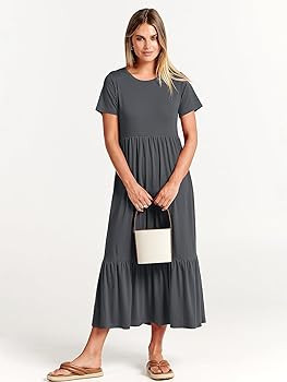 ANRABESS Womens 2026 Summer Casual Maxi Dress A line Tiered Flowy Short Sleeve Crewneck T Shirt B... | Amazon (US)