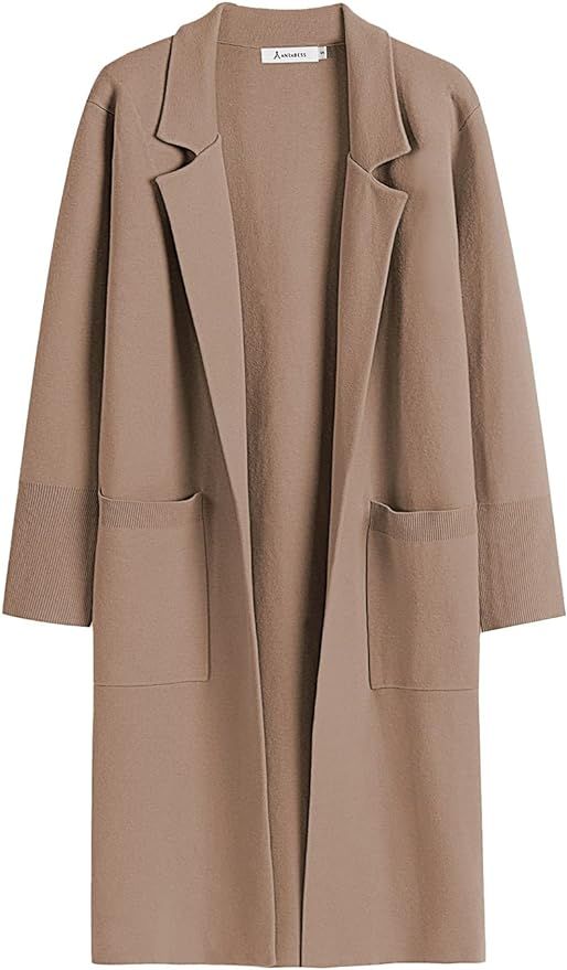 ANRABESS Cardigan for Women Oversized Open Front Sweater Coat Long Sleeve Lapel Blazer Jacket Fal... | Amazon (US)