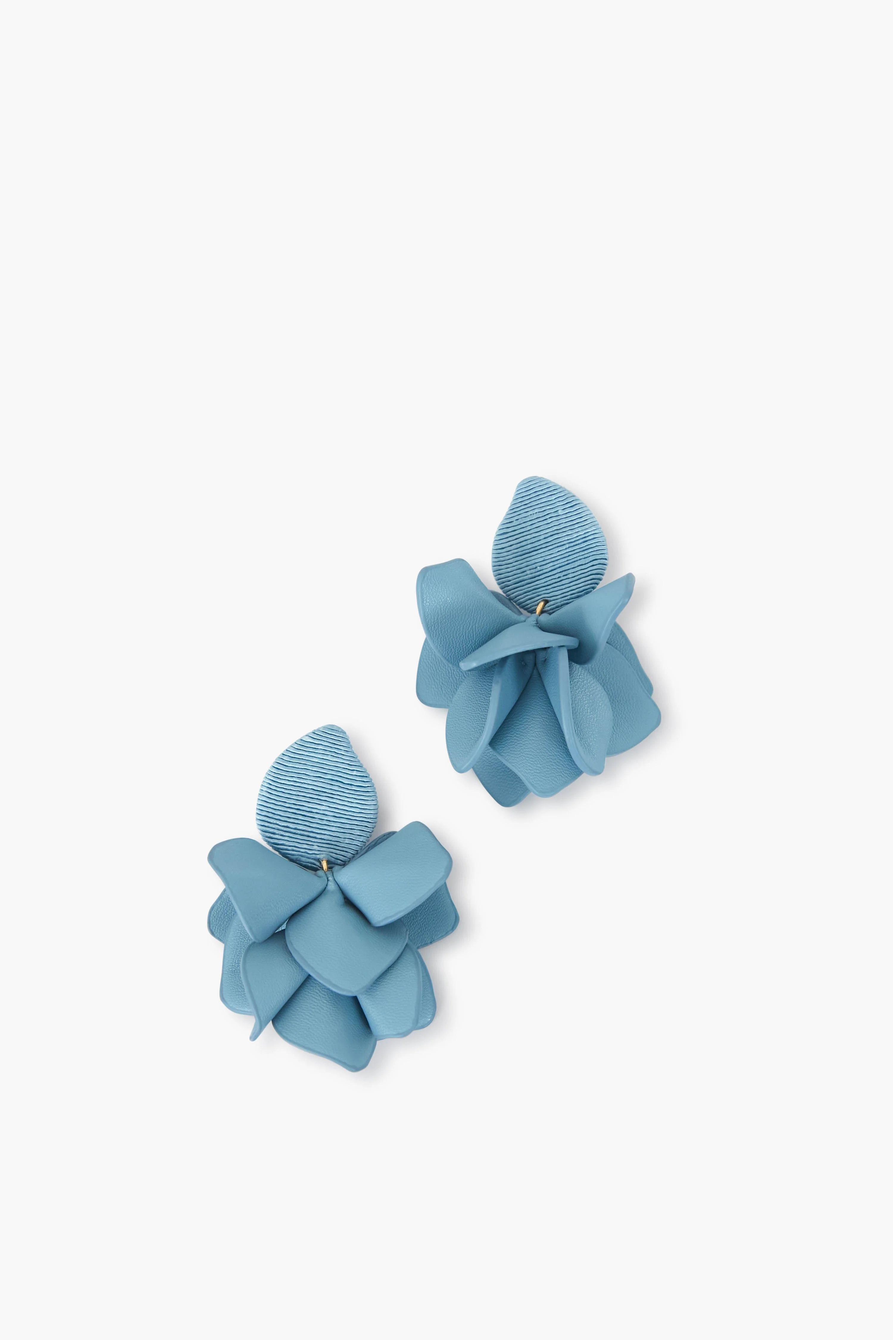 Dusty Blue Silk and Leather Orchid Earrings | Tuckernuck (US)