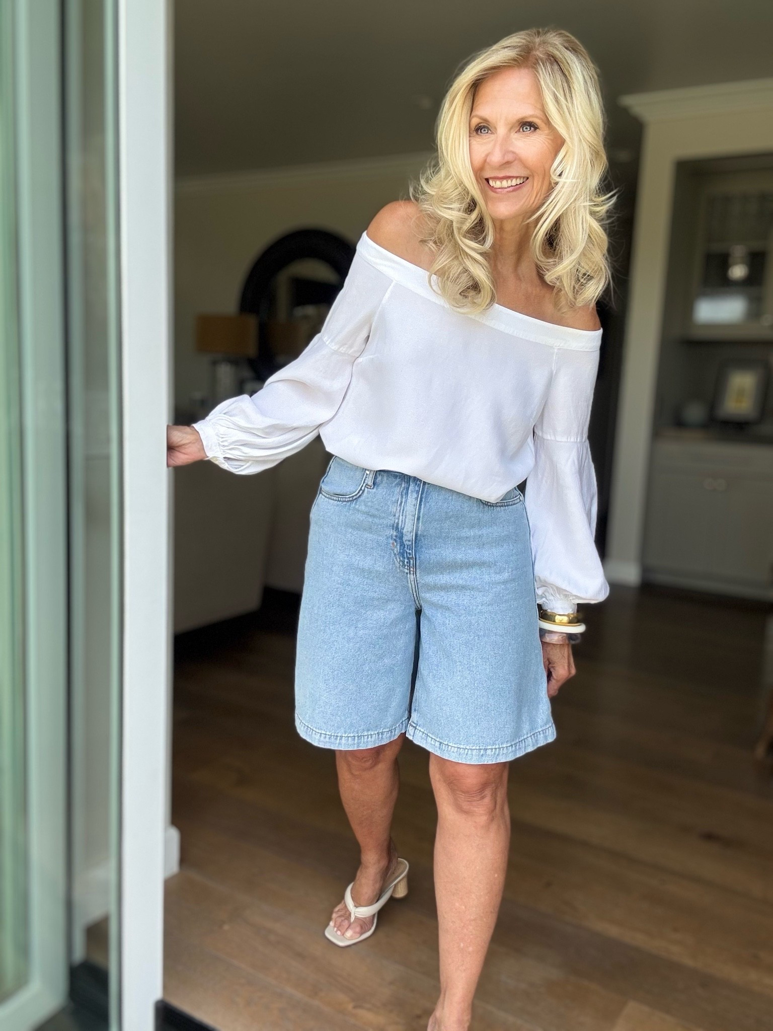 Not sure if shorts are for you?

Have you worn them like this?

Here’s my take on giving these trending longer shorts a feminine twist. For me, a sweatshirt and sneakers would feel to heavy and bulky. I prefer an off shoulder blouse and flip flop kitten heels.

There are different lengths of this longer short, so try them on to see what length is most flattering on you. 

Follow me for more 50+ style inspiration.

#LTKOver40 #LTKootd