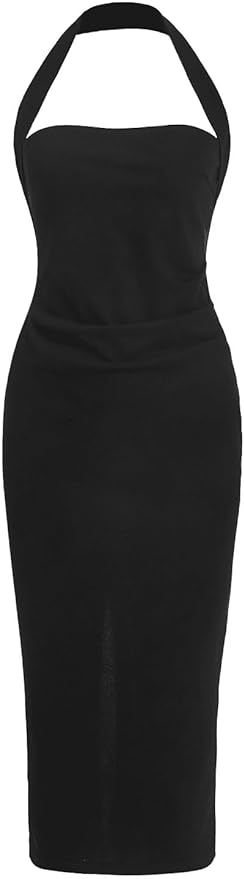 Milumia Women's Solid Backless Long Halter Dress Split Back Sleeveless Midi Dresses | Amazon (US)