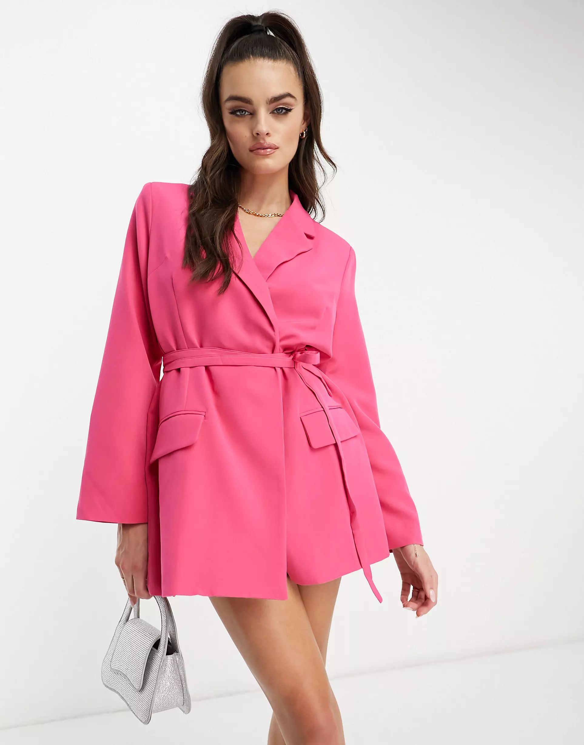 Kaiia blazer dress with belt detail in pink | ASOS (Global)