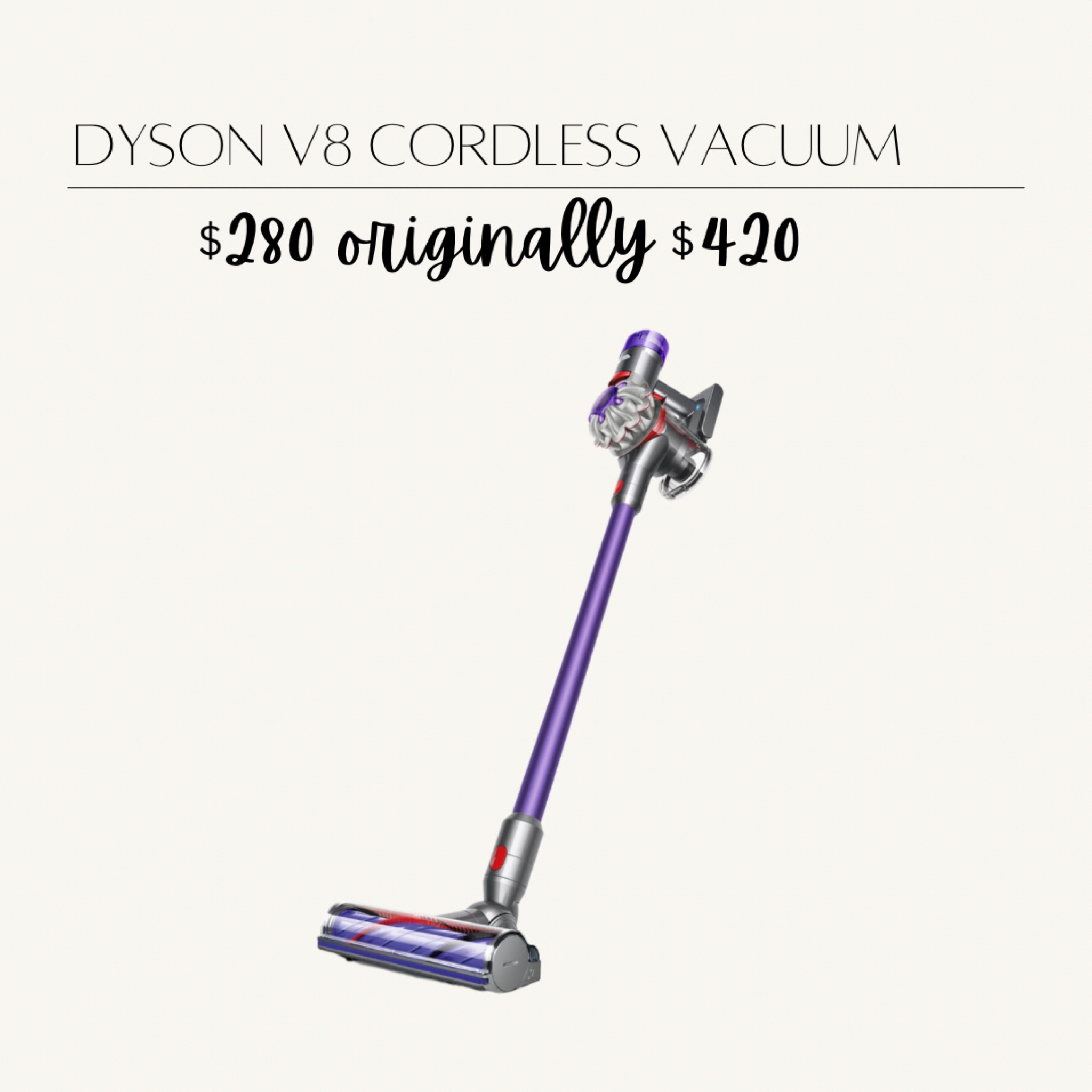 Dyson V8 cordless vacuum. I love this for quick clean up on rugs or hard floors  

#LTKhome #LTKsalealert #LTKfamily