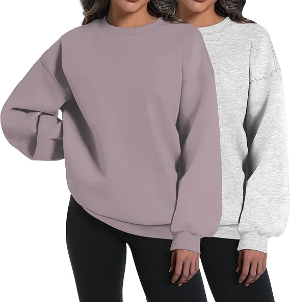 2 Pack Womens Oversized Sweatshirts Hoodies Long Sleeve Tops Fall Winter Clothes Crewneck Cozy Ou... | Amazon (US)