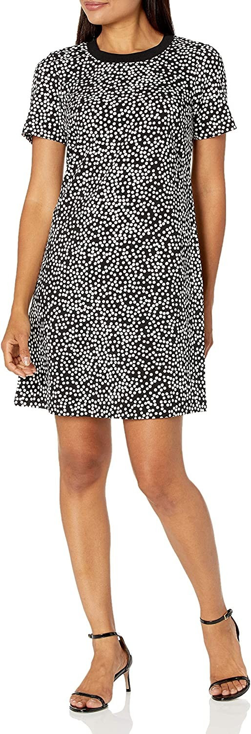 Amazon.com: Lark & Ro Women's Florence Short Sleeve Sweater Trim Dress, BLACK/IVORY POLKA DOT, 4 ... | Amazon (US)
