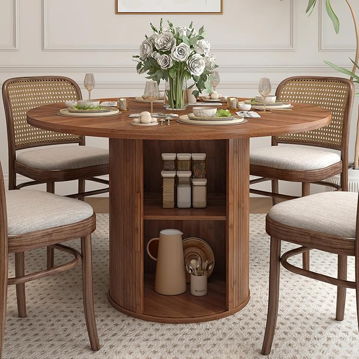 weselon 47 inch Round Dining Table for 4, Kitchen Table Dinner Table with 2-Layer Storage Shelf a... | Amazon (CA)