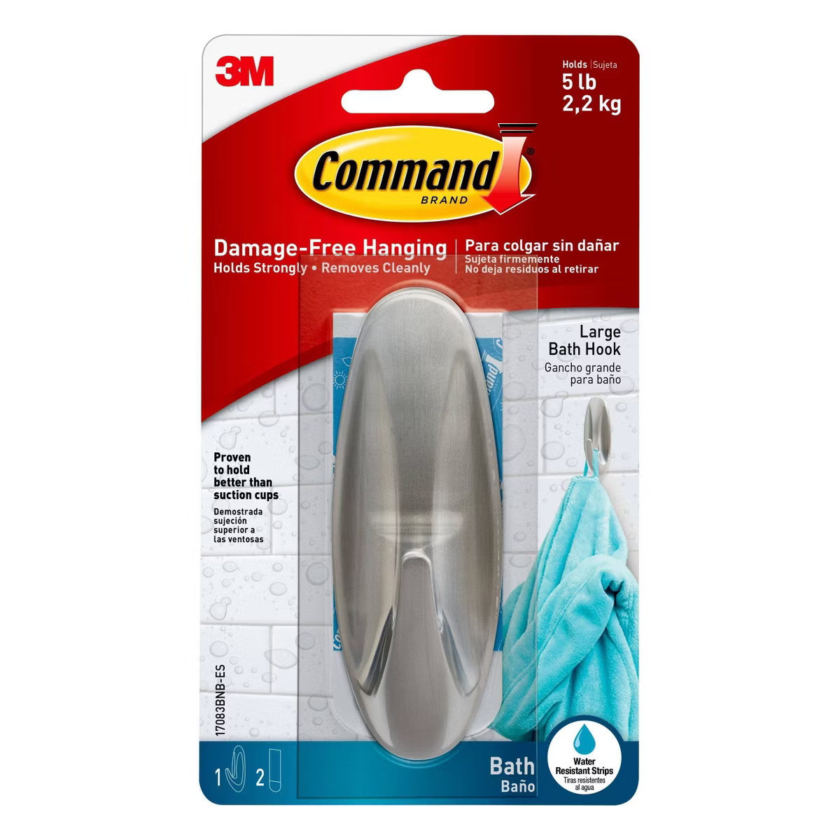 Command 1 Hook 2 Strips Large Sized Bath Designer Hook Nickel | Target