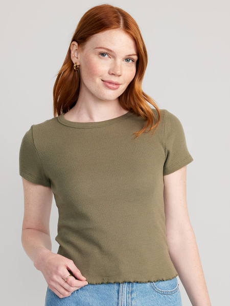Lettuce-Edge Thermal-Knit Cropped T-Shirt for Women | Old Navy (US)
