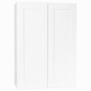 Shaker Satin White Stock Assembled Wall Kitchen Cabinet (30 in. x 42 in. x 12 in.) | The Home Depot