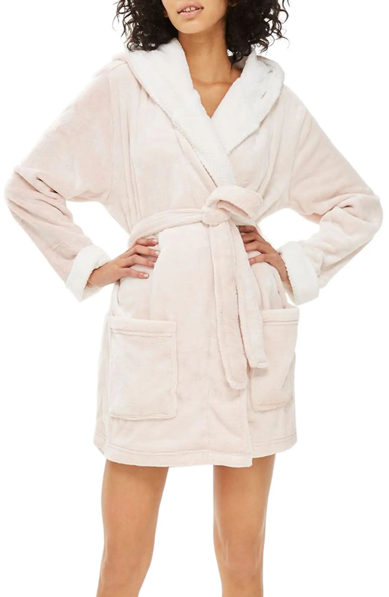 Topshop Frosted Waffle Hooded Fleece Robe | Nordstrom
