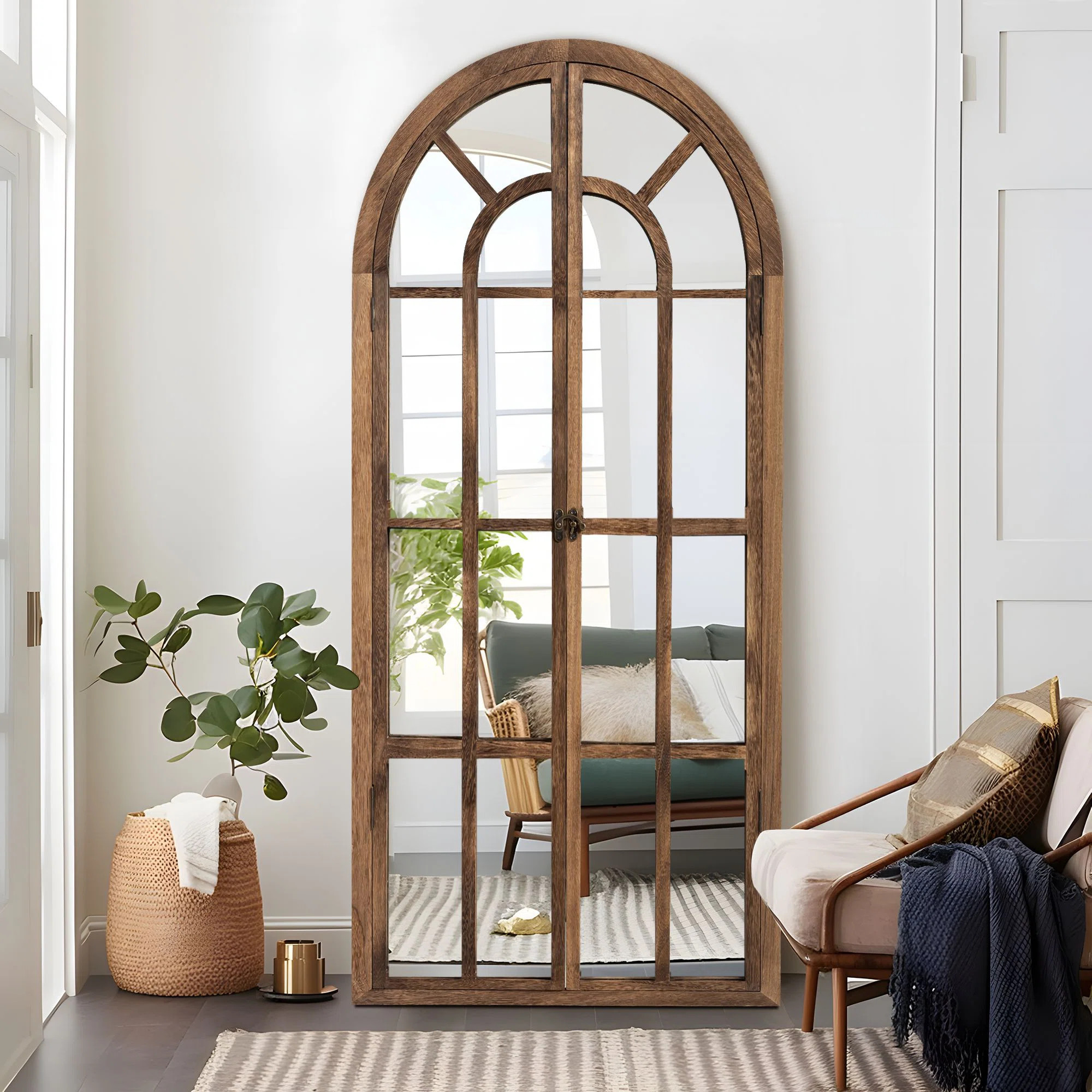 71"×31" Arch Wood Full Length Wall Mirror with Window Pane Frame | Wayfair North America