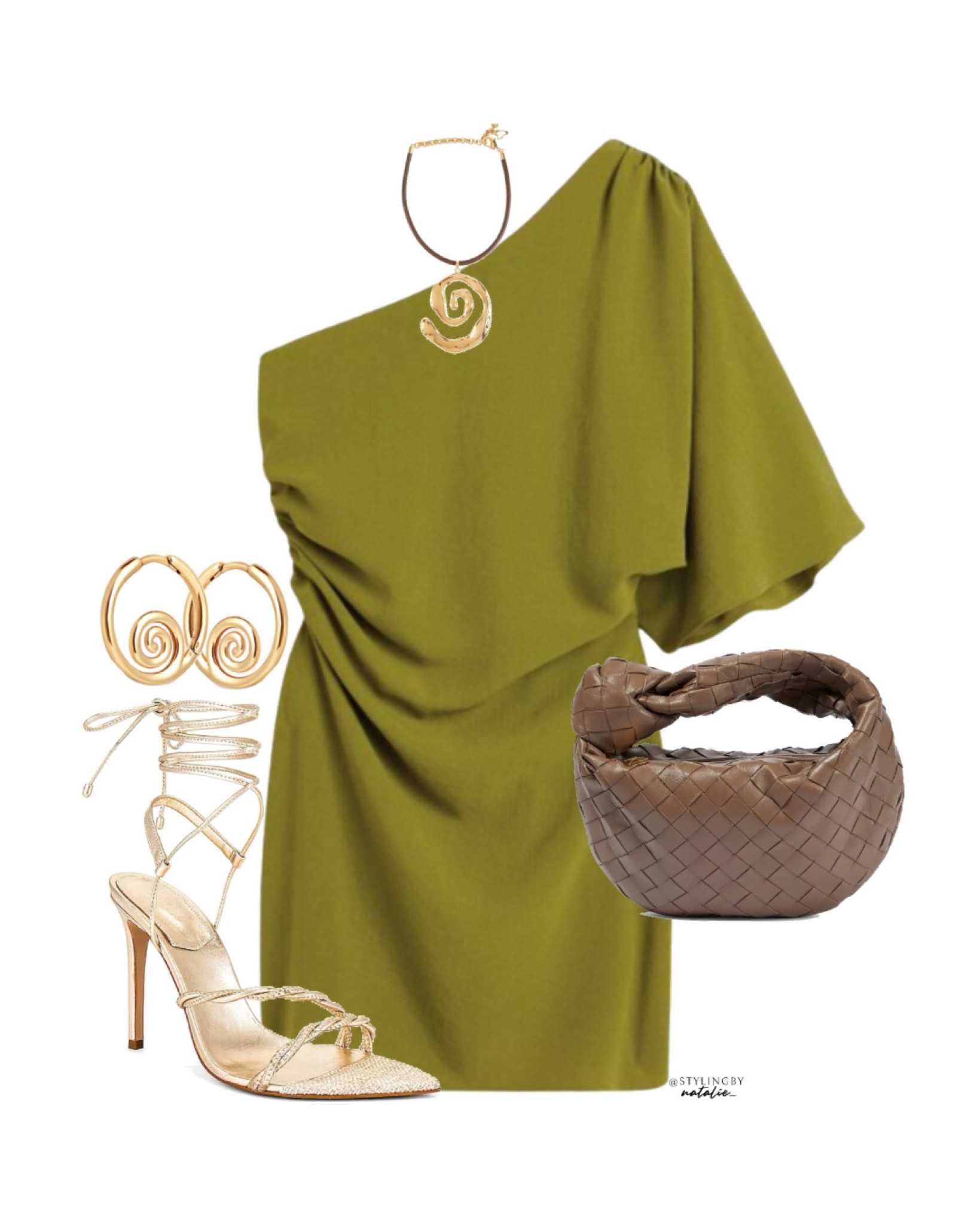 Olive green one shoulder dress, brown mini Jodie bottega veneta bag, gold lace up heels and gold accessories.
Summer outfit,going out outfit, holiday outfit, style tips.

#LTKstyletip #LTKeurope #LTKshoecrush
