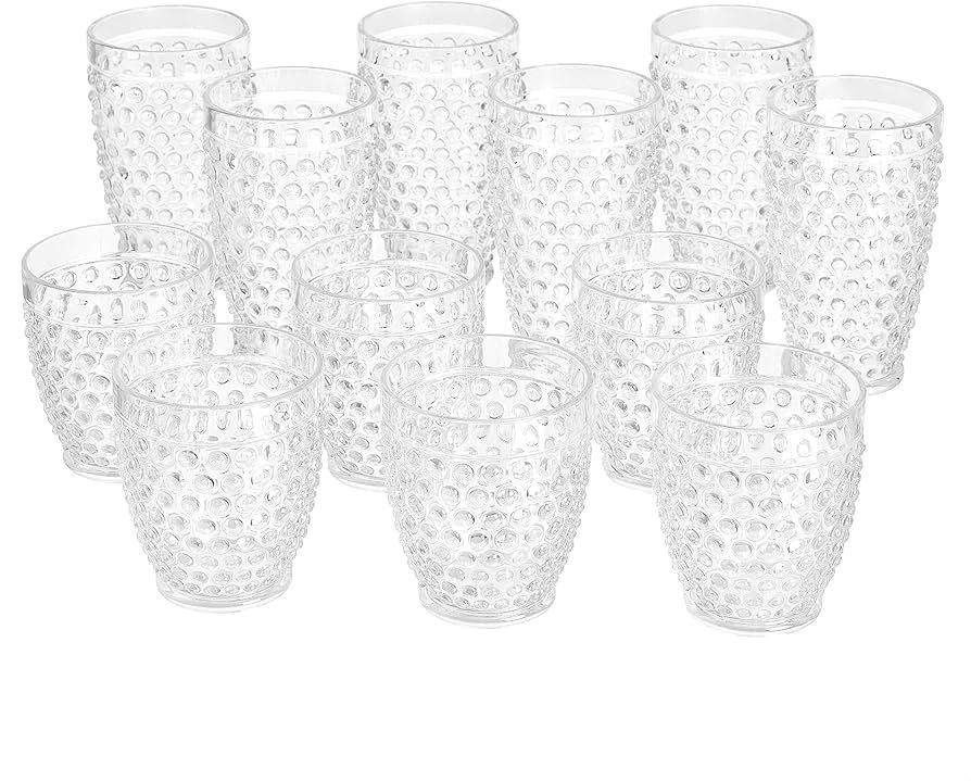 Amazon Basics 12-Piece Tritan Plastic drinkware Set - Hobnail Highball and Double Old Fashioned, ... | Amazon (US)