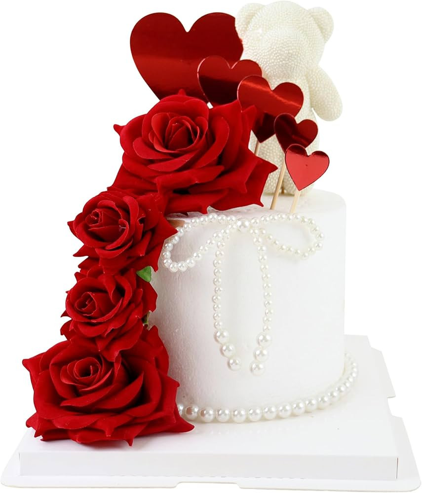 Ercadio 5 Pack Artificial Red Rose Flowers Cake Decorations 3D Rose Flowers Cake Toppers for Love... | Amazon (US)