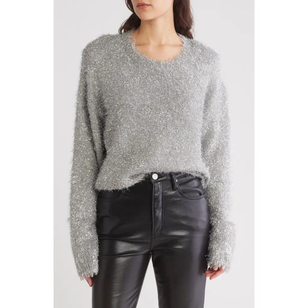 ICHI Shimmering Metallic Sweater in Silver at Nordstrom Rack, Size Medium | Nordstrom Rack