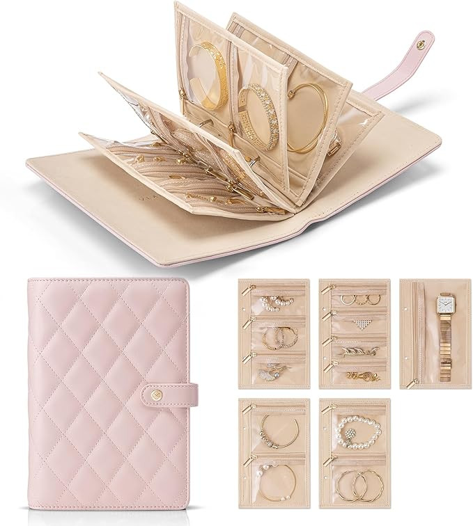 Vlando Travel Jewelry Case,Jewelry Organizer Box with Clear Zipper Velvet Jewelry Pouch Bag, PU L... | Amazon (US)