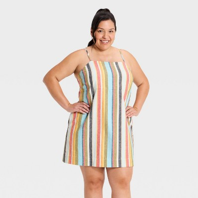 Women's Linen Mini Dress - A New Day™ Cream Striped L | Target