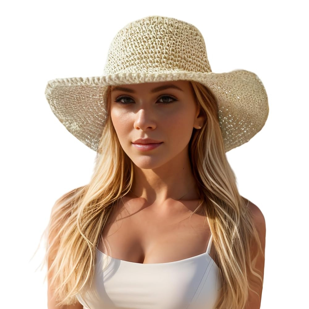 Floppy Big Beach Straw Hats for Women Foldable Summer Wide Brim Packable Sun Hat Womens Travel St... | Amazon (US)