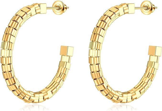 Yolorist Gold Hoop Earrings for Women,14K Gold Plated Huggie Beaded Earrings Geometric Earrings H... | Amazon (US)