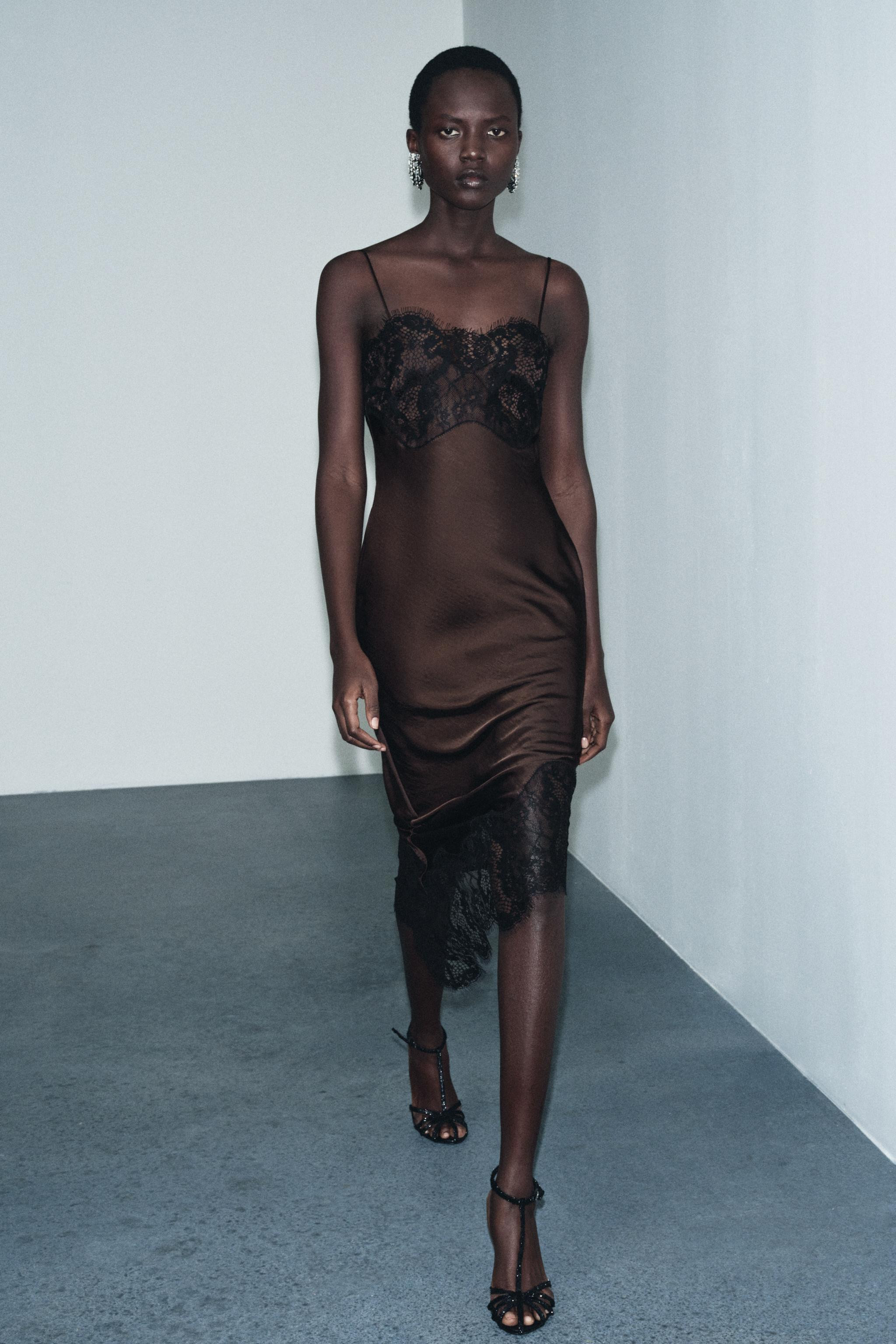 ASYMMETRIC SATIN LACE DRESS ZW COLLECTION | Zara US