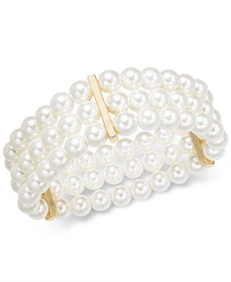 Charter Club Gold-Tone Imitation Pearl Triple-Row Stretch Bracelet, Created for Macy's  & Reviews... | Macys (US)