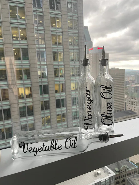 Glass Oil Cruet with Dispensing Spout for Easy Pouring || Oil Dispenser + Customized Labels || Ki... | Etsy (US)