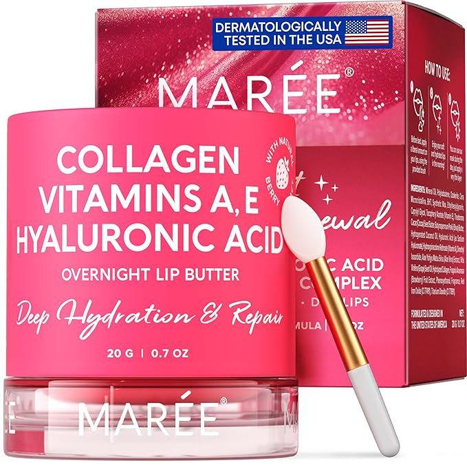 MAREE Lip Mask with Hyaluronic Acid & Coconut Oil - Overnight Collagen Lip Butter to Nourish & Hy... | Amazon (US)