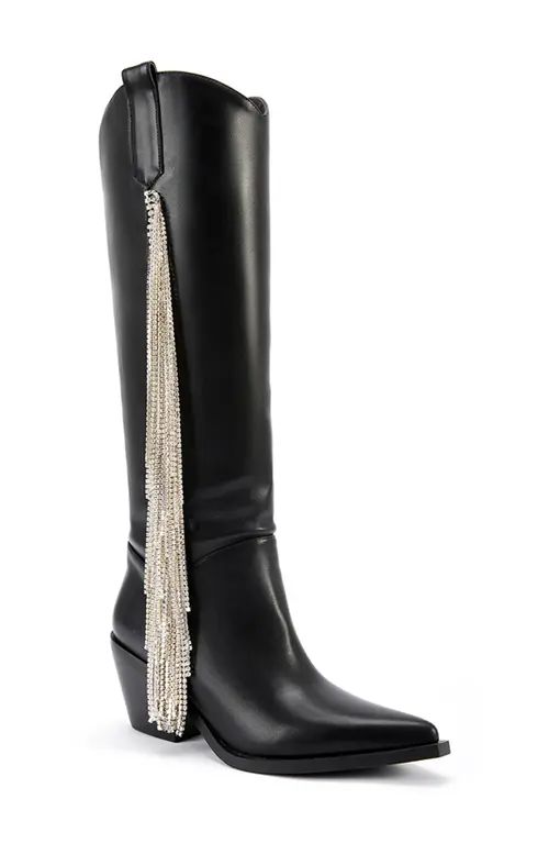 AZALEA WANG Joydistrict Rhinestone Fringe Pointed Toe Boot in Black at Nordstrom, Size 7 | Nordstrom