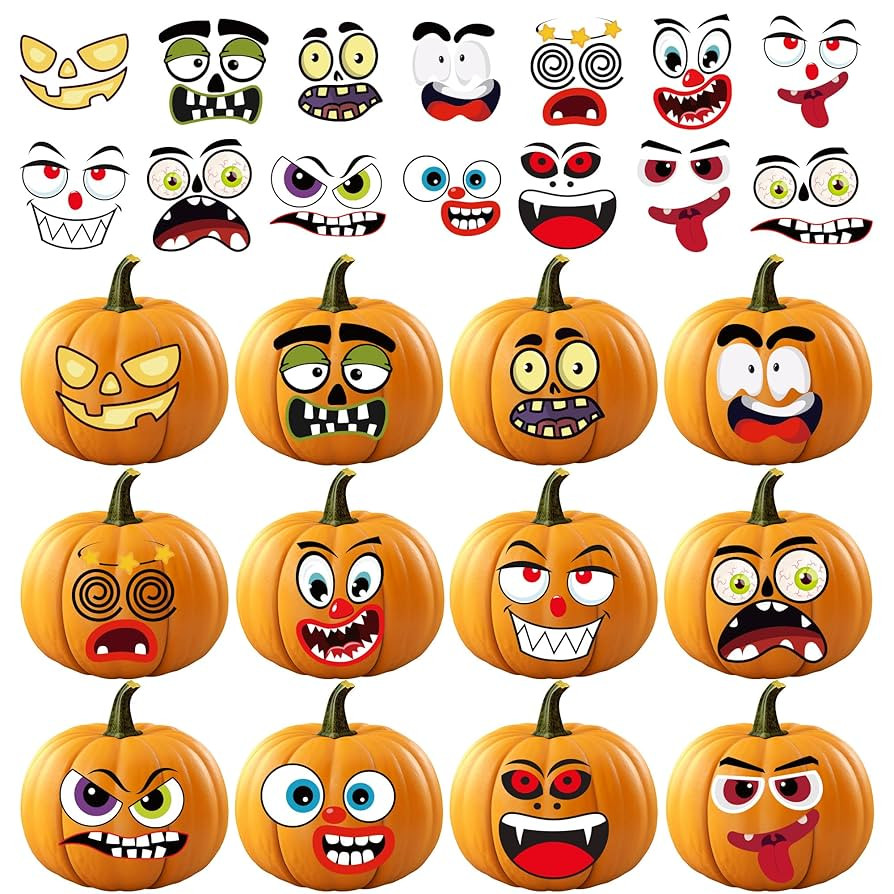OHOME Halloween Party Favors - 36 Pack DIY Pumpkin Face Stickers for Kids - Halloween Games Toys ... | Amazon (US)