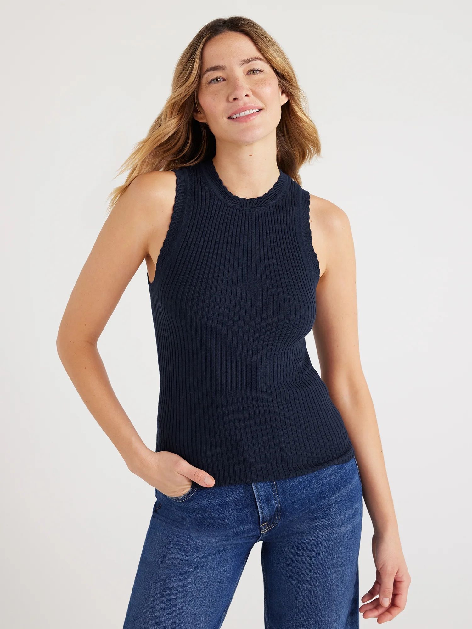 Free Assembly Women’s Scallop Trim Sleeveless Sweater, Sizes XS-XXL | Walmart (US)