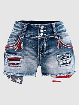 Flamingals Distressed Jean Shorts for Women High Waist American Flag Button Fly Raw Hem Denim Sho... | Amazon (US)
