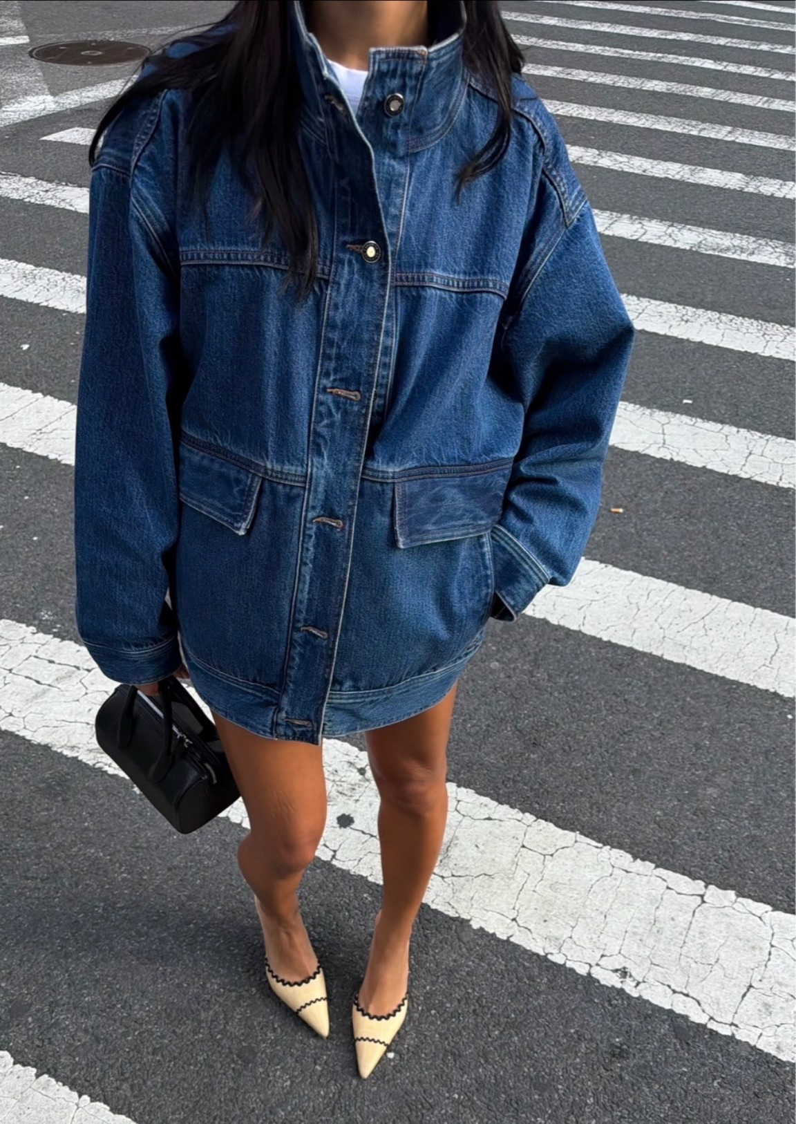 nyc ootd | favorite daughter oversized denim jacket + revolve shorts

#LTKootd #LTKdayinmylife #LTKgrwm