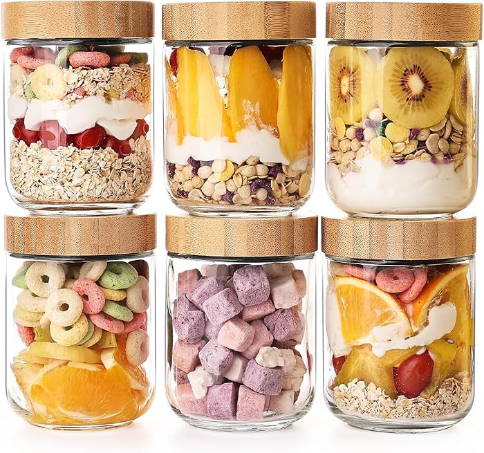 YUNCANG Tarros de vidrio con tapas herméticas, recipientes de avena nocturna de 16 onzas con tap... | Amazon (US)