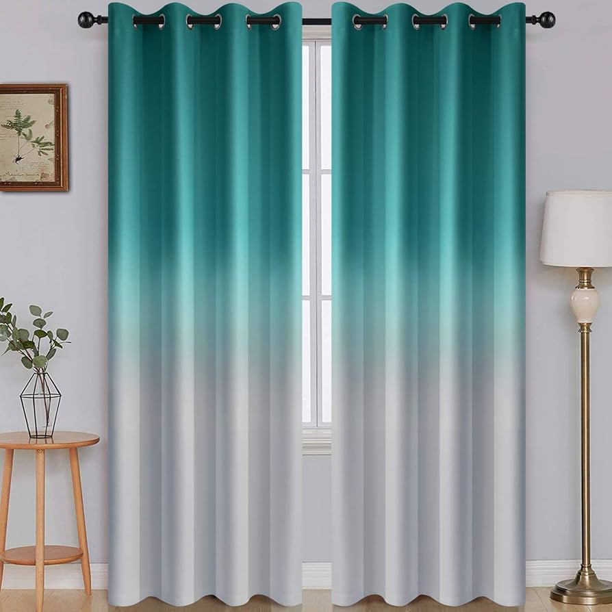 SimpleHome Ombre Room Darkening Curtains for Bedroom, Light Blocking Gradient Teal to Grey White ... | Amazon (US)