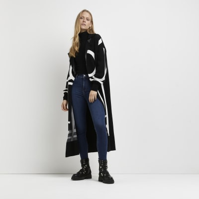 Black printed longline cardigan | River Island (UK & IE)