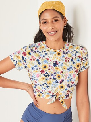 Cropped Tie-Front Rashguard Swim Top for Women | Old Navy (US)