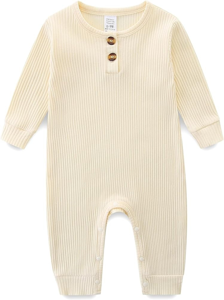 Unisex Newborn Baby Romper Ribbed Onesie Infant Long/Short Sleeve Jumpsuit | Amazon (US)