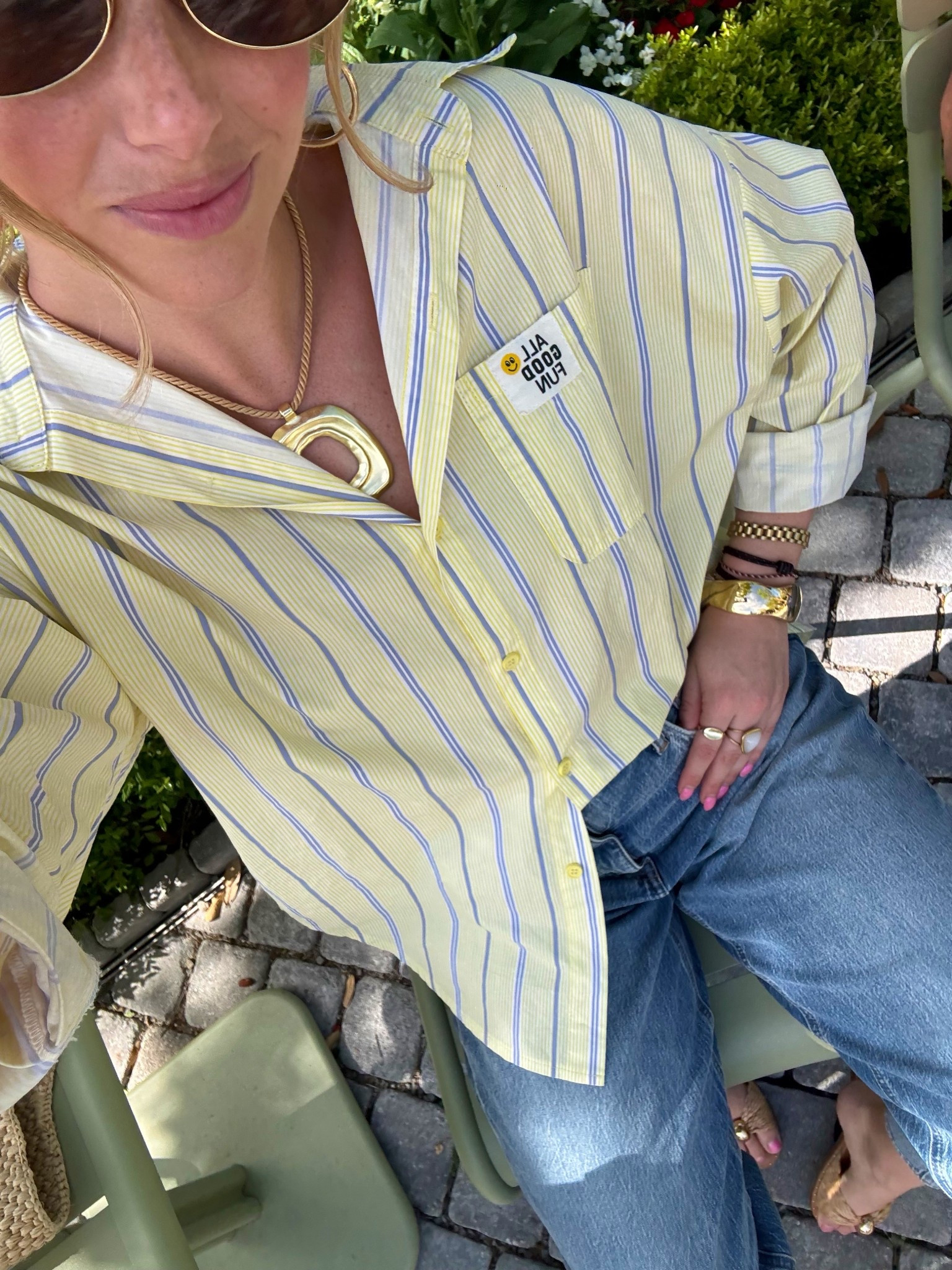 Lots of compliments on this lemon stripped button up!! 
