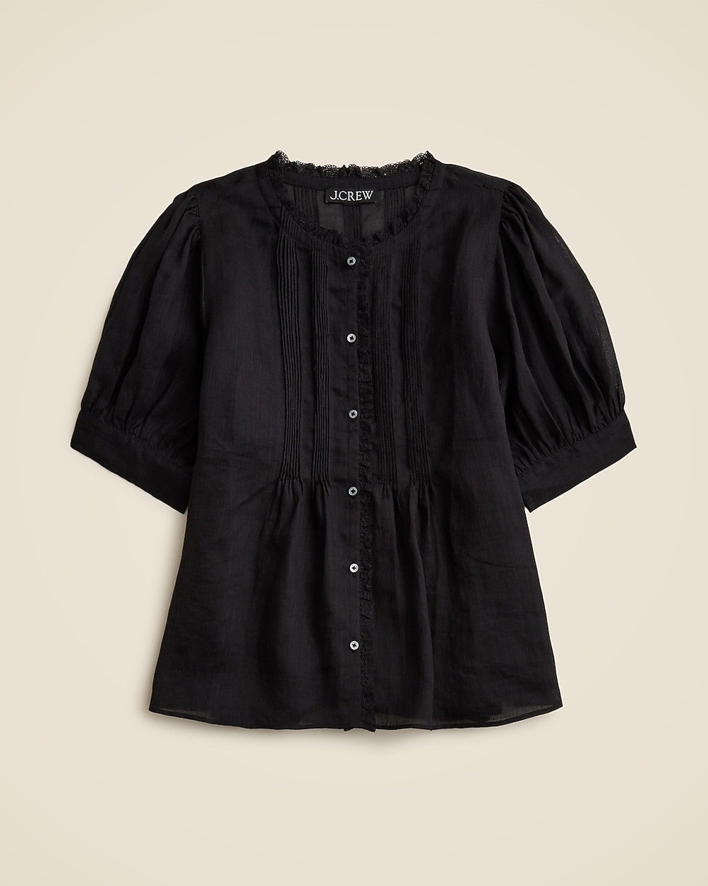 Lace-trim pintuck top in ramie | J. Crew US