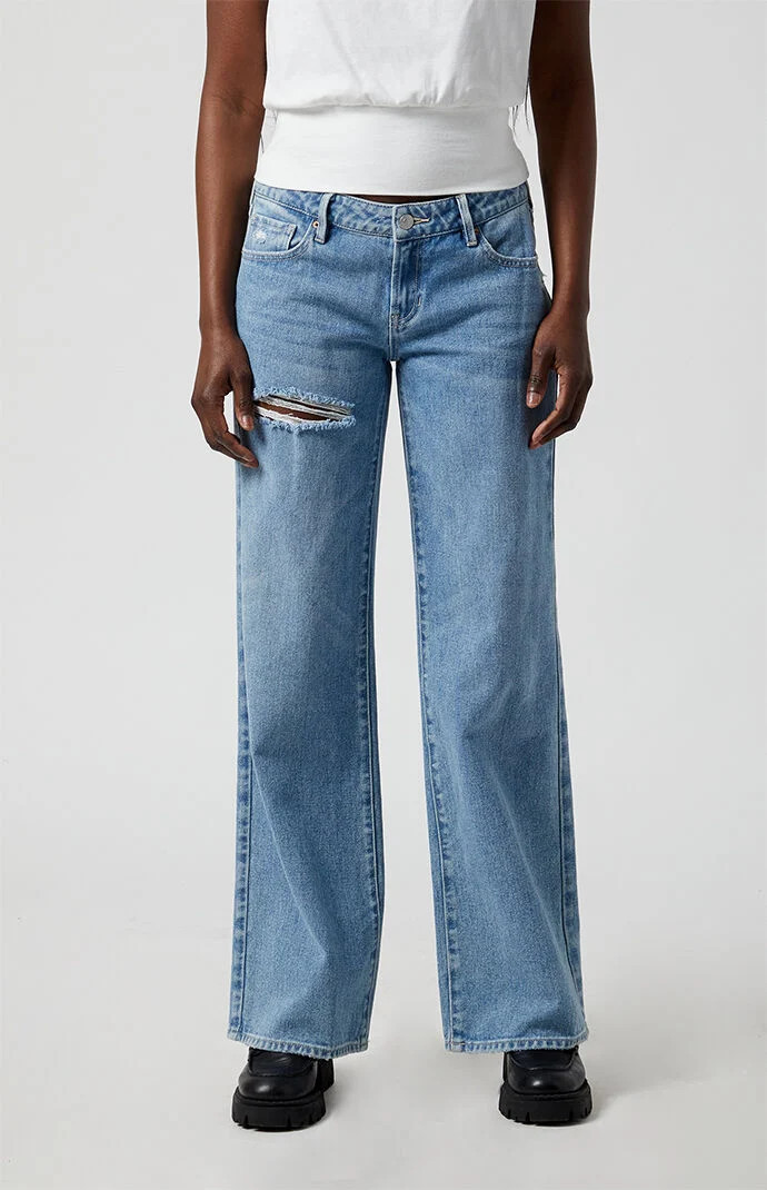 Women's Medium Indigo Ripped Low Rise Girlfriend Jeans - Size 31 | PacSun