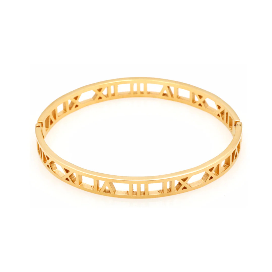 Gold Roman Numeral Hinged Bangle | Accessory Concierge