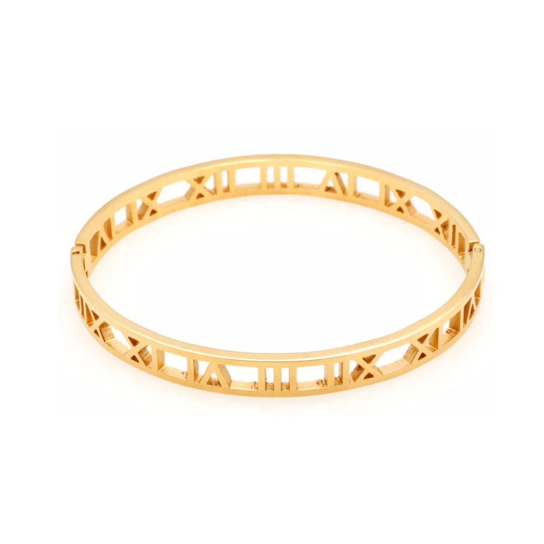 Gold Roman Numeral Hinged Bangle | Accessory Concierge