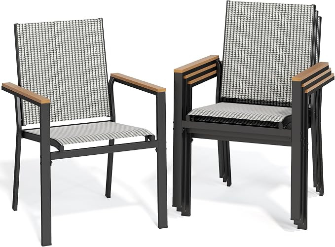 YITAHOME Set of 4 Stackable Patio Chairs, Outdoor All-Weather Conversation Breathable Textilene M... | Amazon (US)
