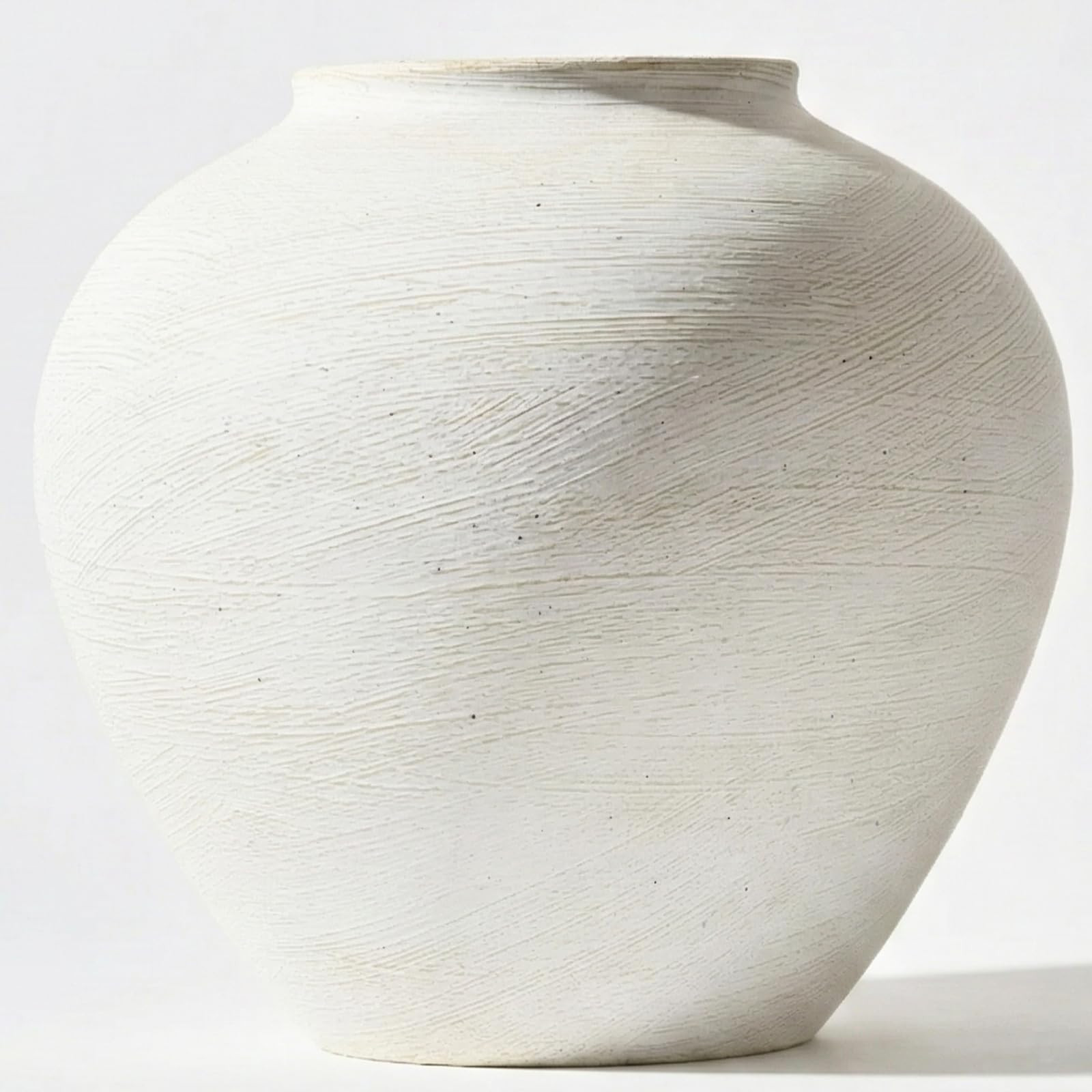 Large White Vase for Centerpieces - 11" Wide Textured Stone Look Metal Flower Vase for Table Deco... | Amazon (US)